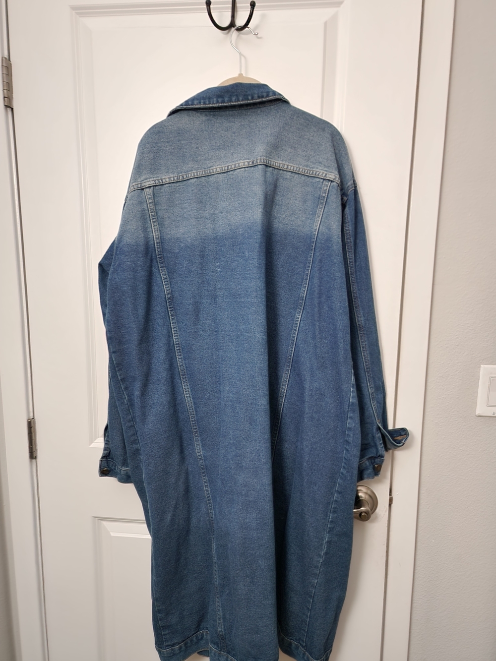 Long Blue Denim Trench Coat - Picture 5 of 5